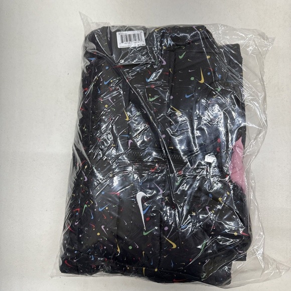 NWT Nike Girls Black Multi/ Swoosh Pattern Hooded Zip-Up Coat Sz 6x - Picture 6 of 7